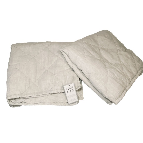 Pure Luxury 100% Linen Two Euro Shams Square Neutral Simple Coastal Stripes - Picture 11 of 15